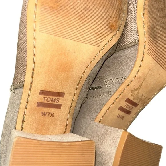 Toms Evie Floral Embroidered Suede Canvas Block Heel Boot Taupe Women's Size 7.5 - Picture 8 of 13